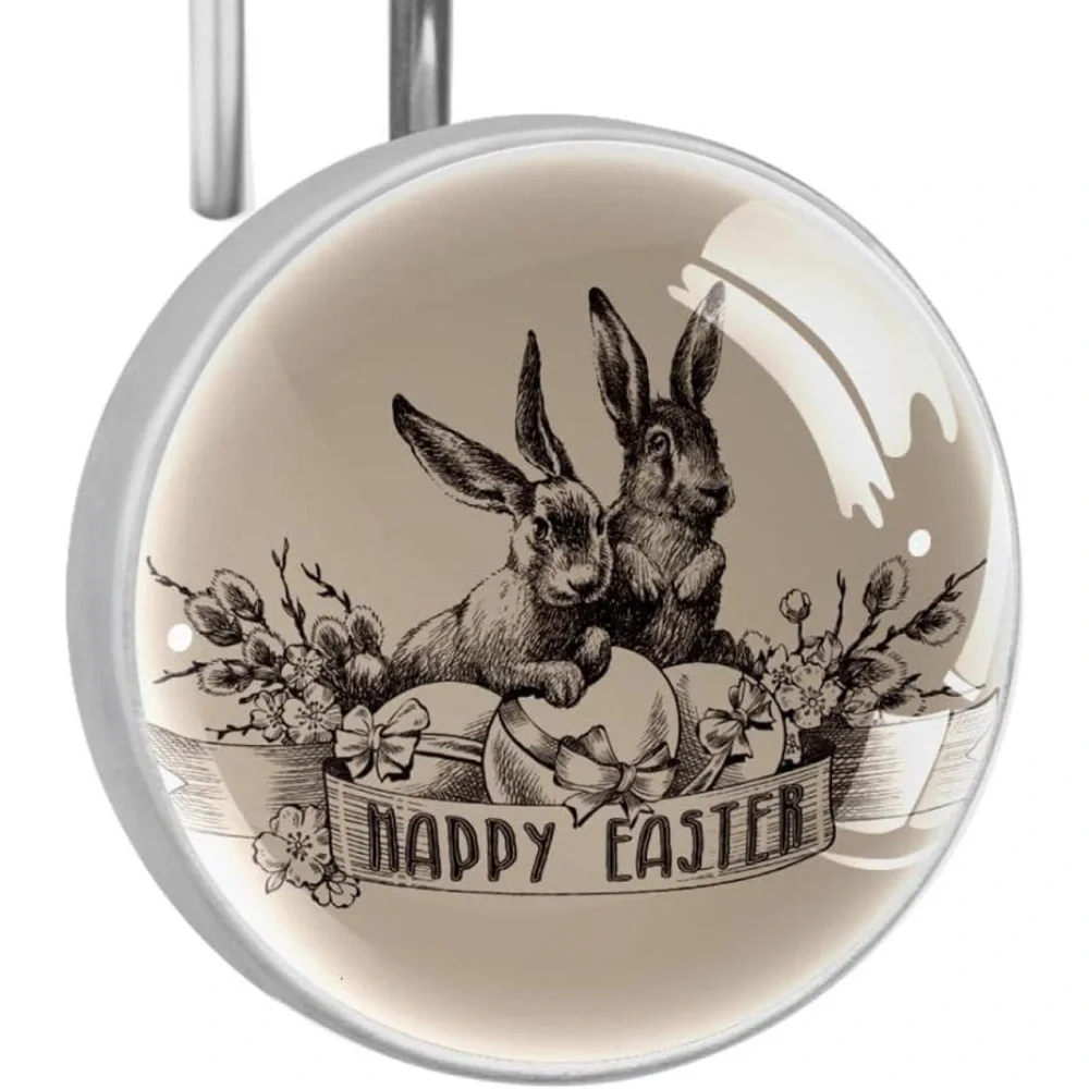 Vintage Happy Easter Rabbits Bunny Shower Curtain Hooks Stainless Steel - 12pcs